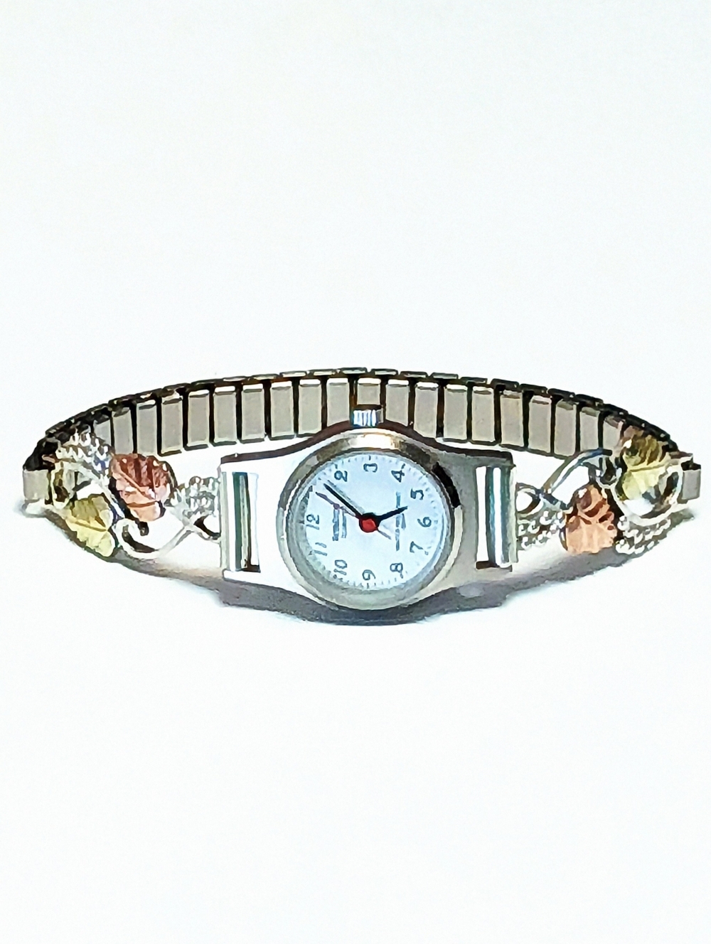 Solid Silver/Black HillS Gold Links + Expansion - Silver Armitron Watch
